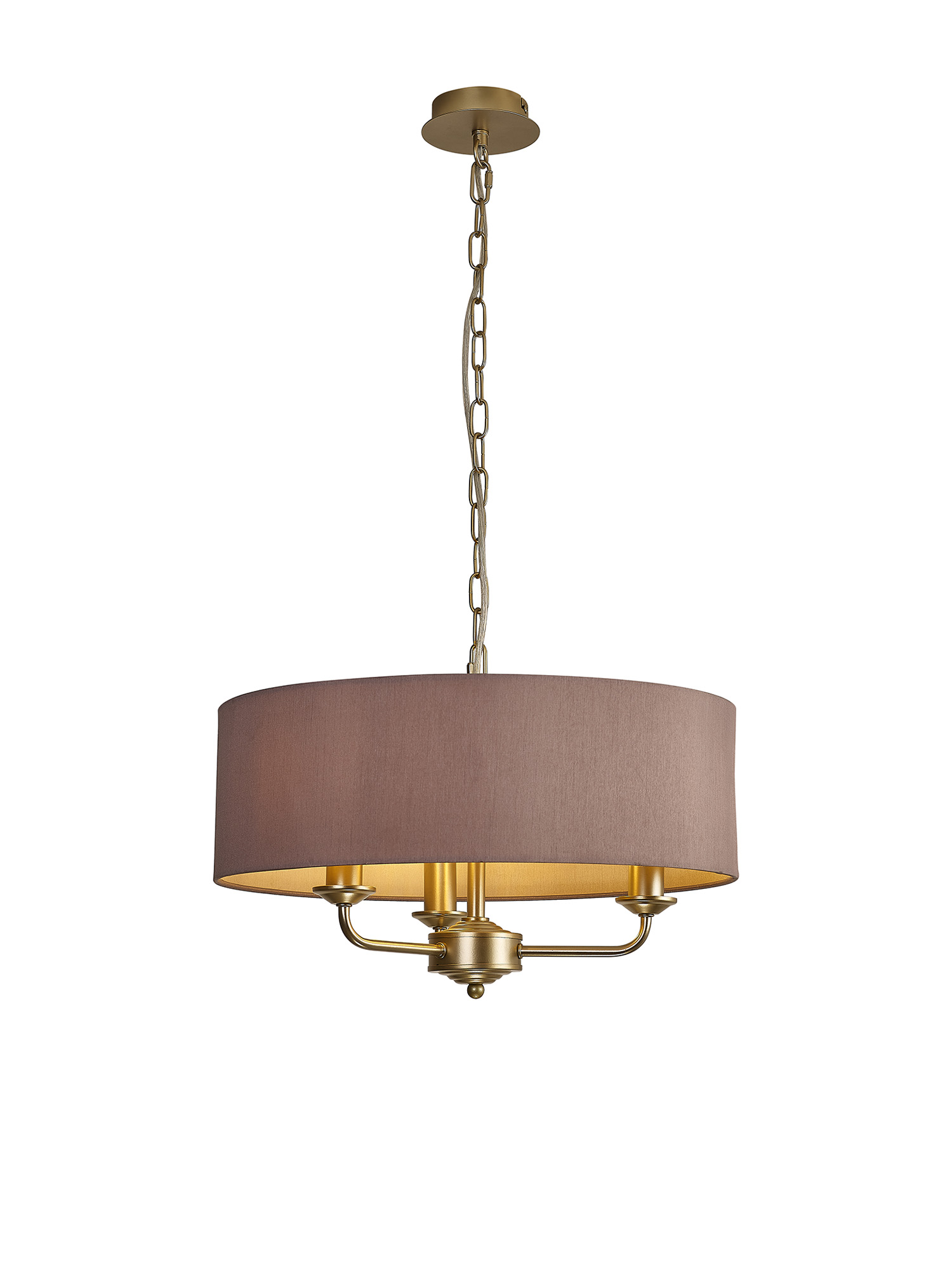 DK0956  Banyan 45cm 3 Light Pendant Champagne Gold; Taupe/Halo Gold